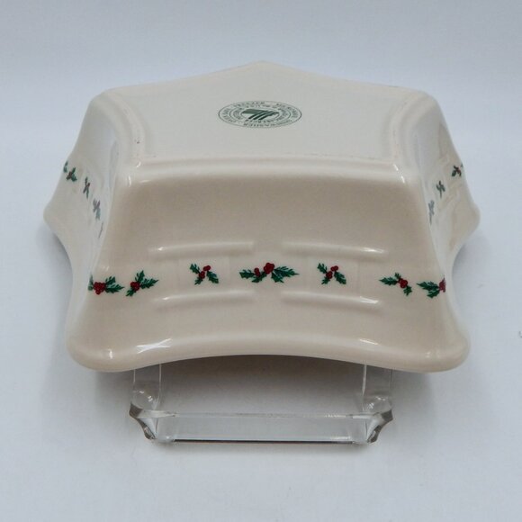 Longaberger Pottery Large Star Dish Traditional Holly Christmas Pattern - Picture 11 of 13